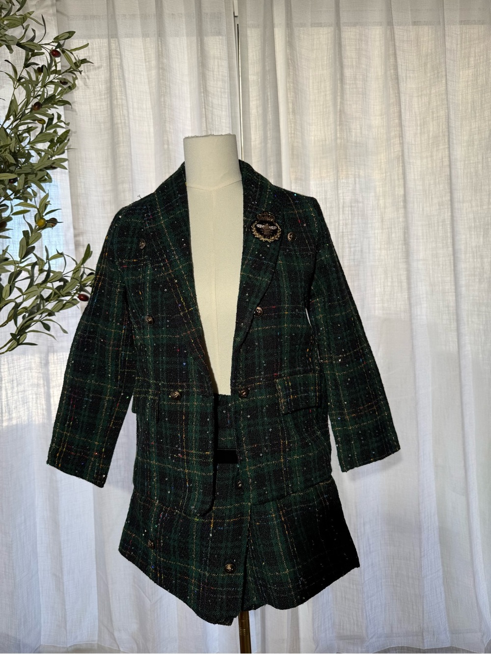 Girls' Dark Green Plaid Tweed 2 piece Blazer with Skort Set Sz 10-12 - Picture 15 of 16